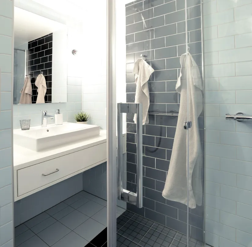 Badezimmer eines UNUS-Apartments in Kreuzlingen aus Schweizer Holz und in Minergie-P-Standard