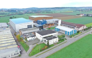 Flugaufnahme der Industrie Schwarzland in Amriswil aus dem Jahr 2024