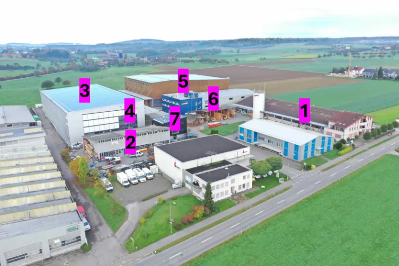 industrie-schwarzland-amriswil-situation-firmen-2024 Luftaufnahme der Industrie Schwarzland in Amriswil aus dem Jahr 2024